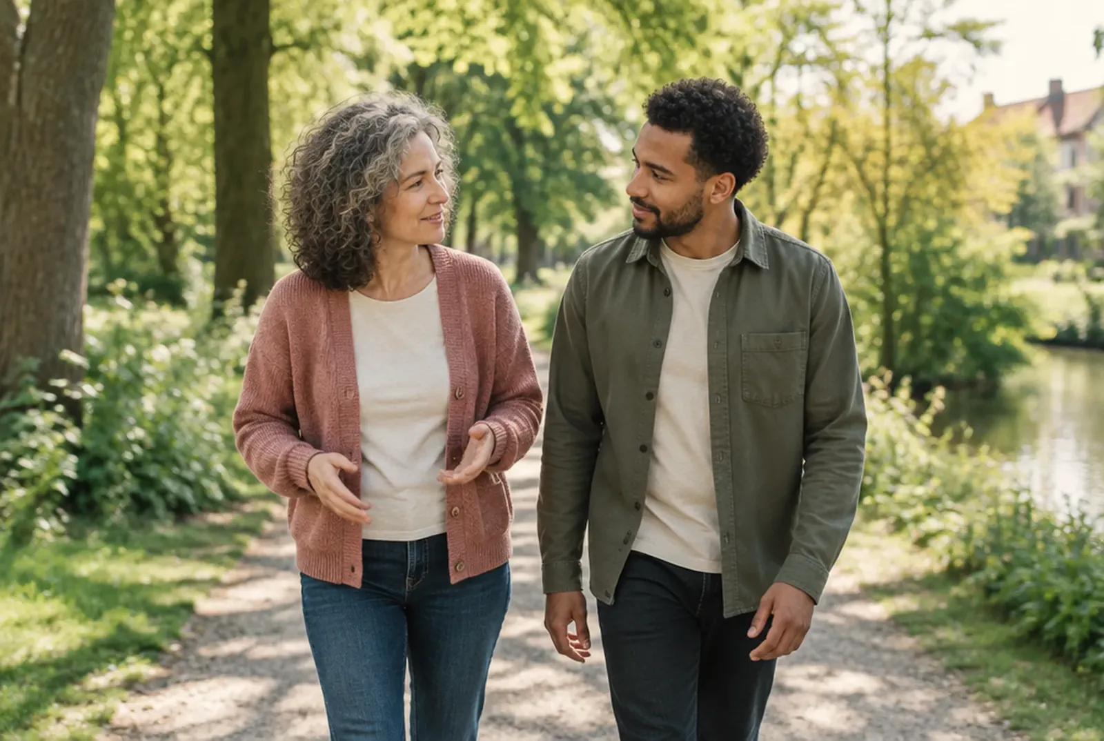 Twee mensen wandelen samen buiten
